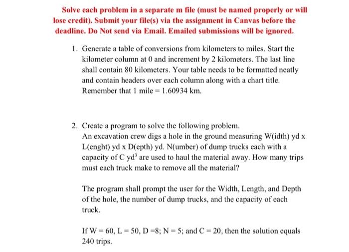 Solved Solve each problem in a separate m file (must be | Chegg.com
