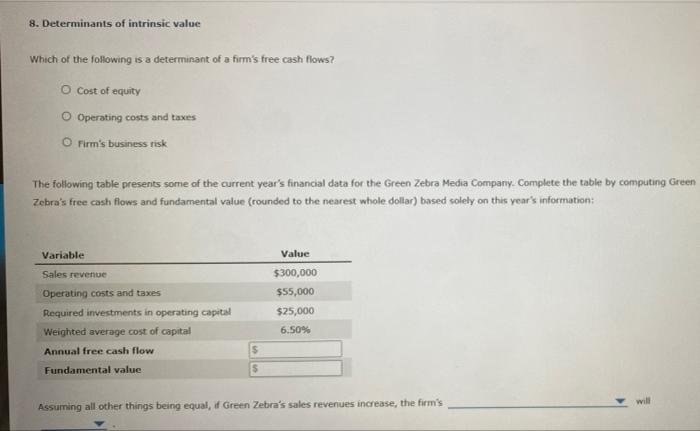 Solved 8. Determinants of intrinsic value Which of the | Chegg.com