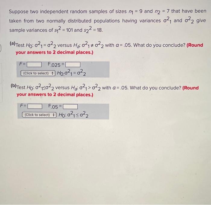 Solved Suppose Two Independent Random Samples Of Sizes N1 = | Chegg.com