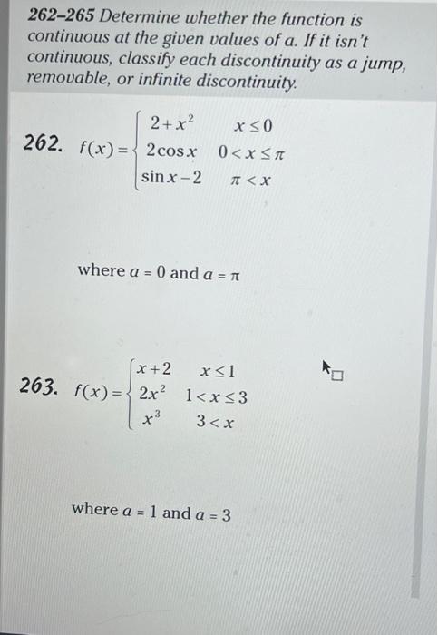 Solved 262-265 Determine whether the function is continuous | Chegg.com