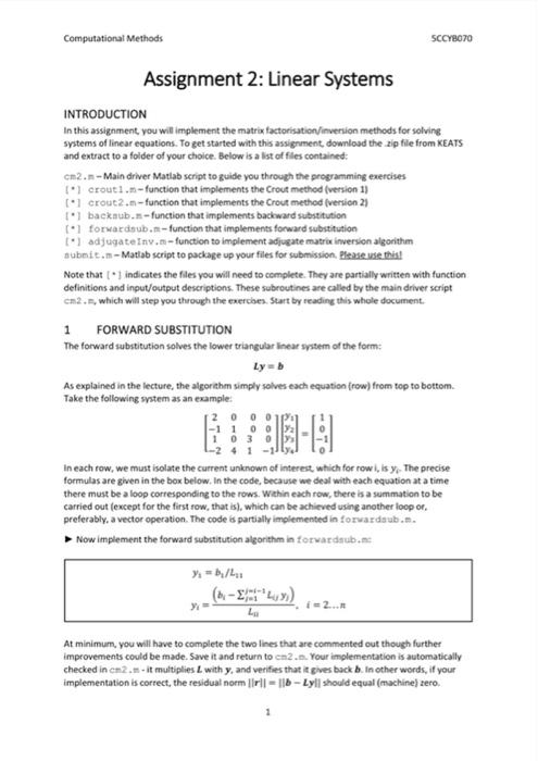 Computational Methods SCCYB070 Assignment 2: Linear | Chegg.com