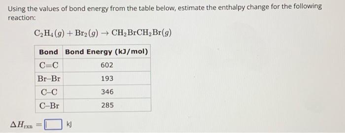 Using average bond enthalpies linked above Chegg