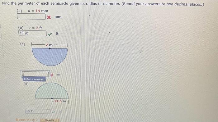 how to find the diameter of a semicircle when given the circumference