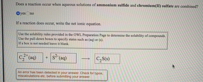 Solved Does A Reaction Occur When Aqueous Solutions Of 2165