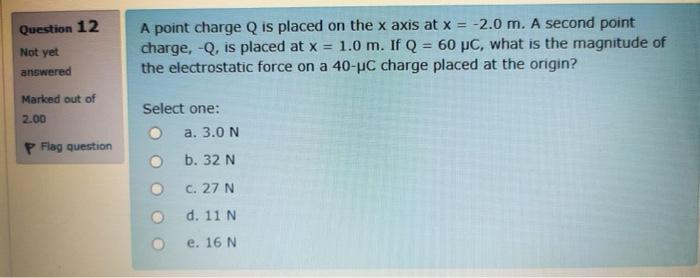 Question 12 A point charge Q is placed on the x axis | Chegg.com