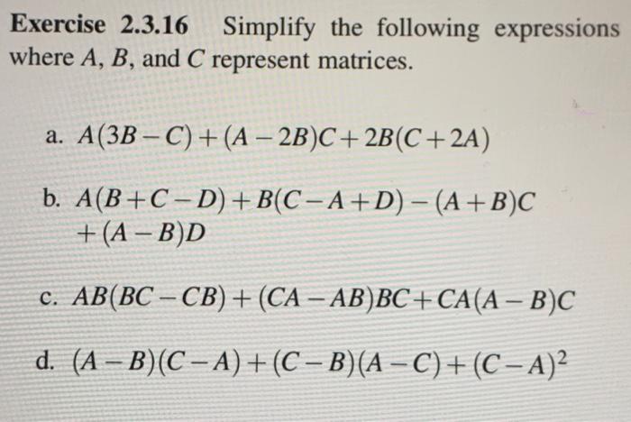 Solved Exercise 2.3.16 Simplify The Following Expressions | Chegg.com