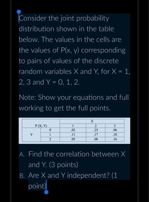 Solved Consider the joint probability distribution shown in | Chegg.com