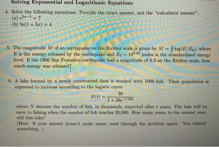 Solved Solving Exponential and Logarithmic Equations 4. | Chegg.com