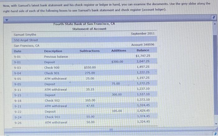 Solved Now, with Samud's latest bank statement and his check | Chegg.com
