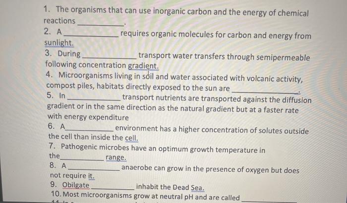 Solved 1. The organisms that can use inorganic carbon and | Chegg.com