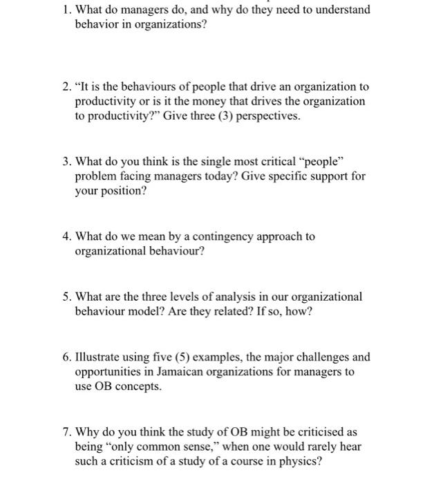 Solved 1. What do managers do, and why do they need to