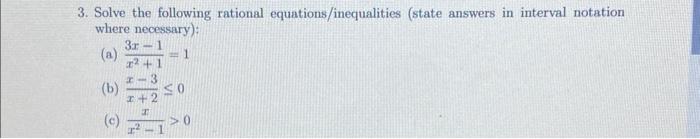 3. Solve the following rational | Chegg.com