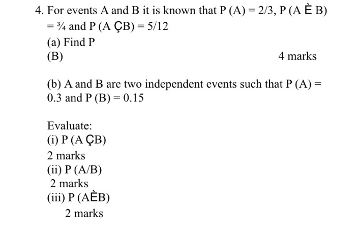 Solved 4 For Events A And B It Is Known That P A 2 3 Chegg Com