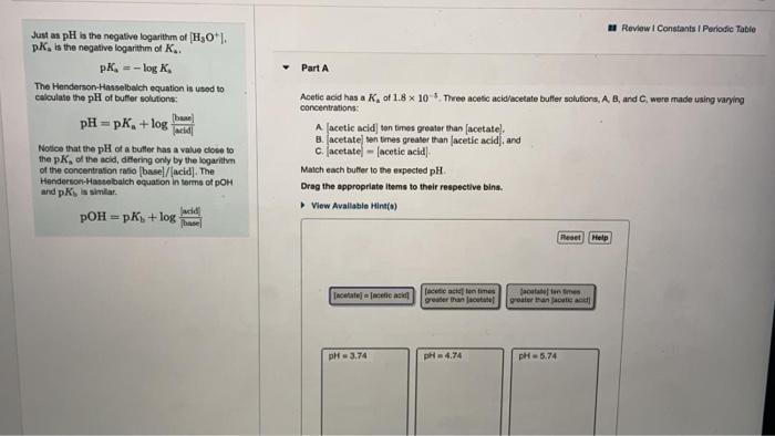 Solved - Review Constants Periodic Table Part A Just as pH | Chegg.com