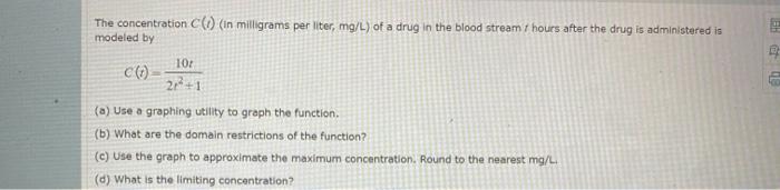 Solved The concentration C((In milligrams per liter, mg/L) | Chegg.com