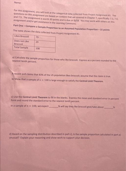 Solved Name: For this assignment, you will look at the | Chegg.com