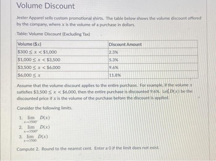 Solved Volume Discount Jester Apparel sells custom | Chegg.com