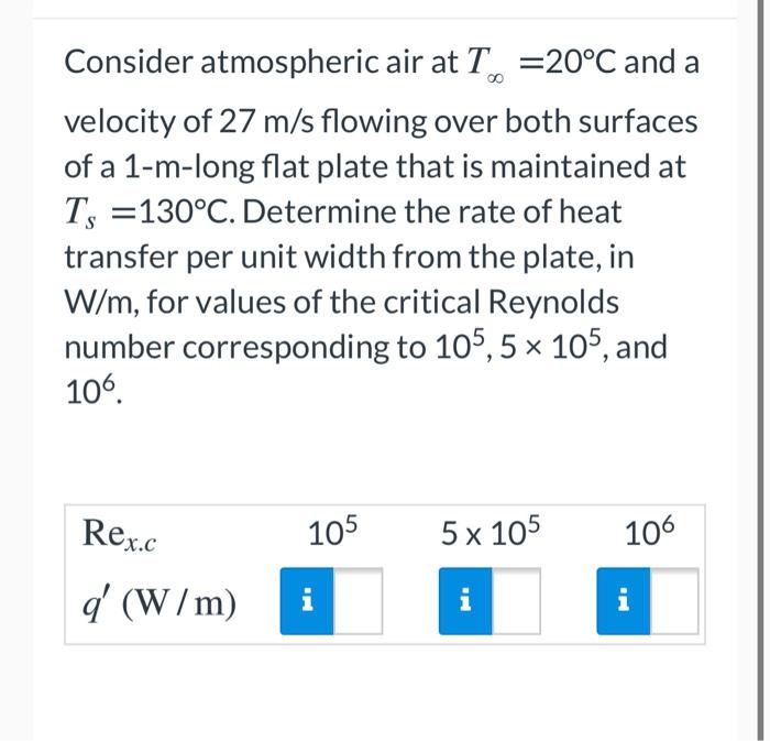 Solved Consider atmospheric air at T =20°C and a velocity of | Chegg.com