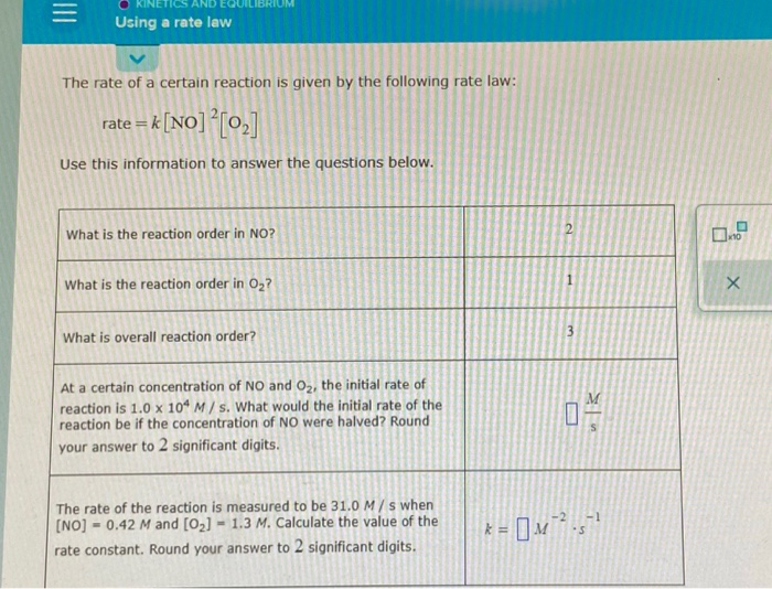 Solved Using a rate law The rate of a certain reaction is | Chegg.com