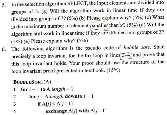 Solved groups of 5. (a) Will the algorithm work in linear | Chegg.com