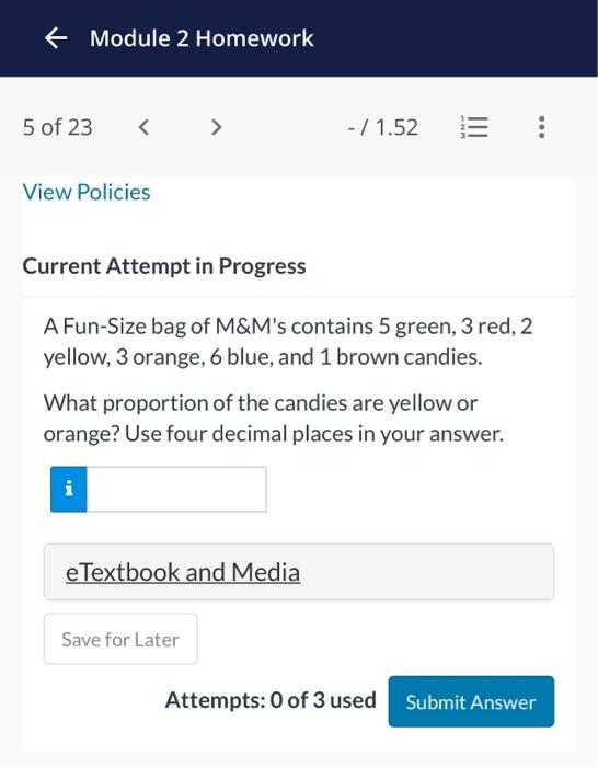 Solved Current Attempt in Progress A Fun-Size bag of M\&M's | Chegg.com