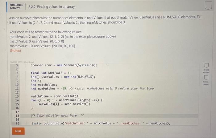 Solved CHALLENGE ACTIVITY 52.2: Finding values in an array, | Chegg.com