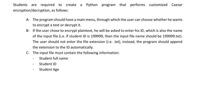 Solved Students are required to create a Python program that | Chegg.com