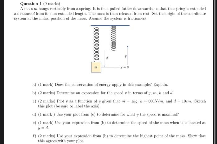 Solved Question 1 (9 Marks) A Mass M Hangs Vertically From A 