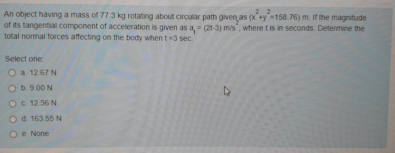 Solved 2 2 An object having a mass of 77.3 kg rotating about | Chegg.com