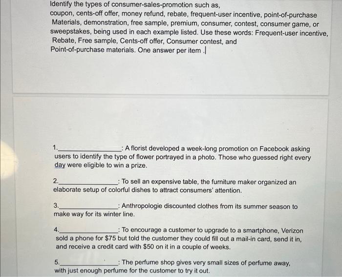 Solved Identify the types of consumer-sales-promotion such | Chegg.com