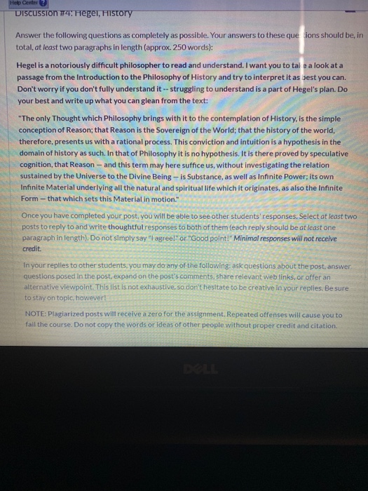 Help Center Discussion 774 Hegel History Answer Chegg Com