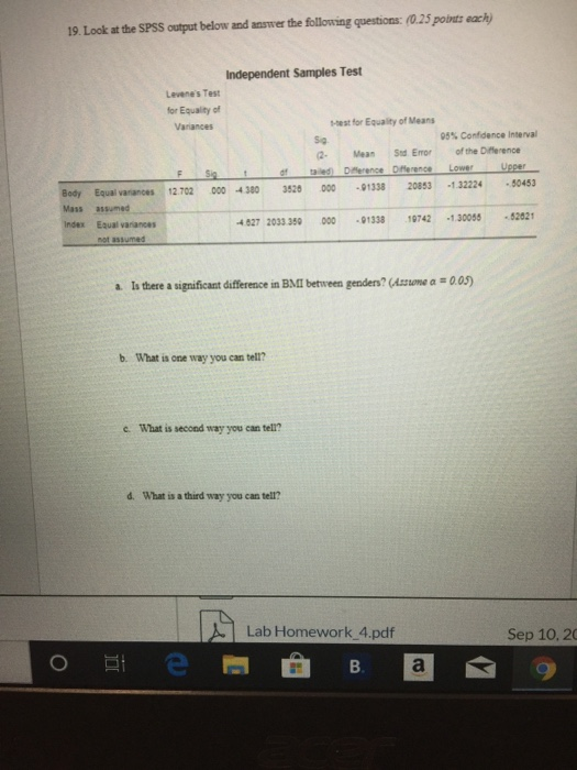Solved 19. Look at the SPSS output below and answer the | Chegg.com
