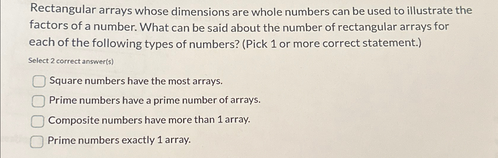 Rectangular arrays whose dimensions are whole numbers | Chegg.com