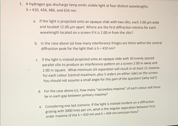 Solved A hydrogen gas discharge lamp emits visible light at | Chegg.com