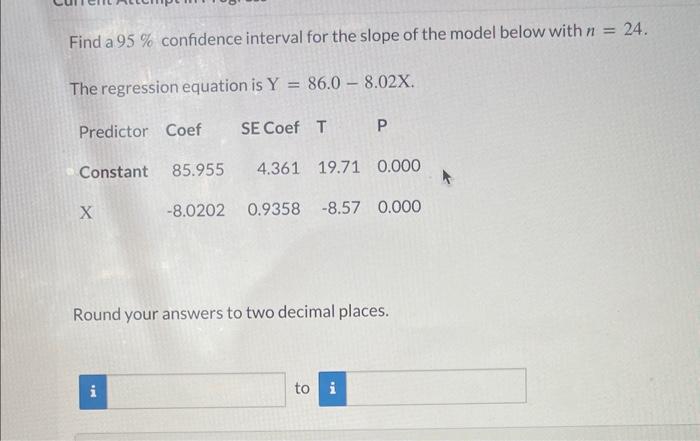 Solved find a 95% confidence interval for thr slope of the | Chegg.com