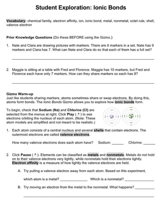 Solved Student Exploration: Ionic Bonds Vocabulary: chemical | Chegg.com