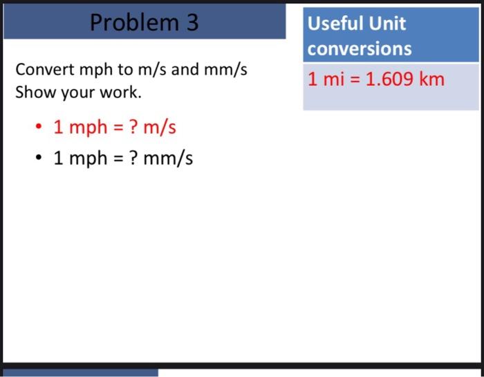 Solved Convert mathrm mph to mathrm m Chegg