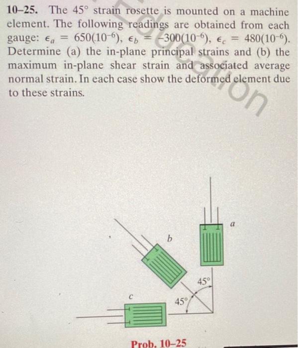 Solved 10-25. The 45∘ strain rosette is mounted on a machine | Chegg.com