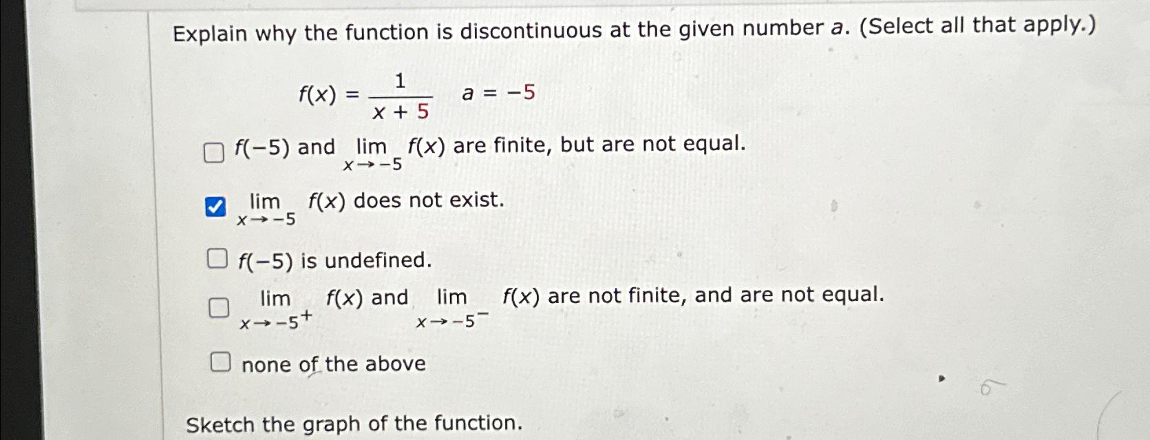 Solved Explain why the function is discontinuous at the | Chegg.com