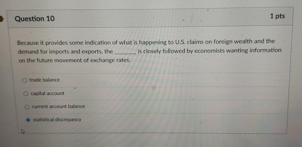 Solved Question 10 1 pts Because it provides some indication | Chegg.com