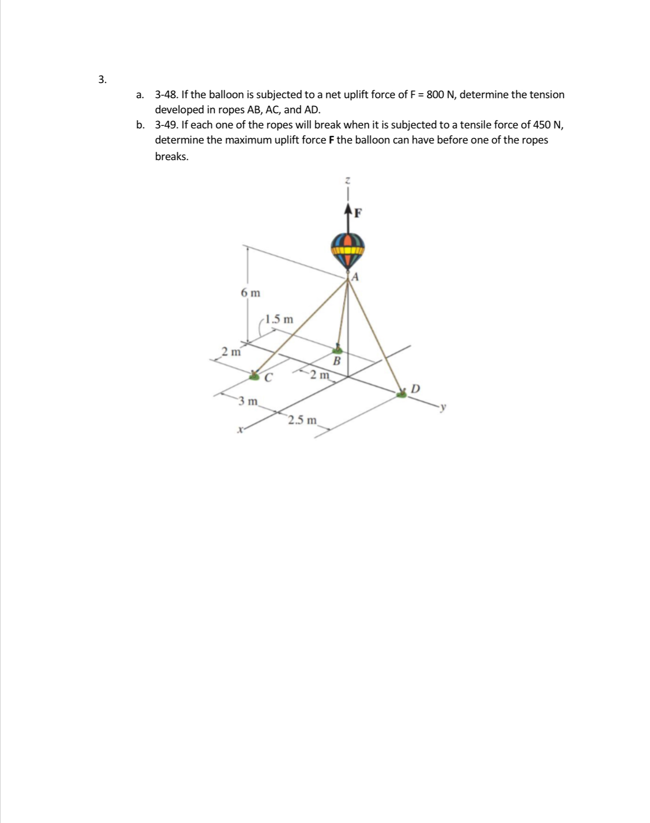 Solved a. 3-48. ﻿If the balloon is subjected to a net uplift | Chegg.com