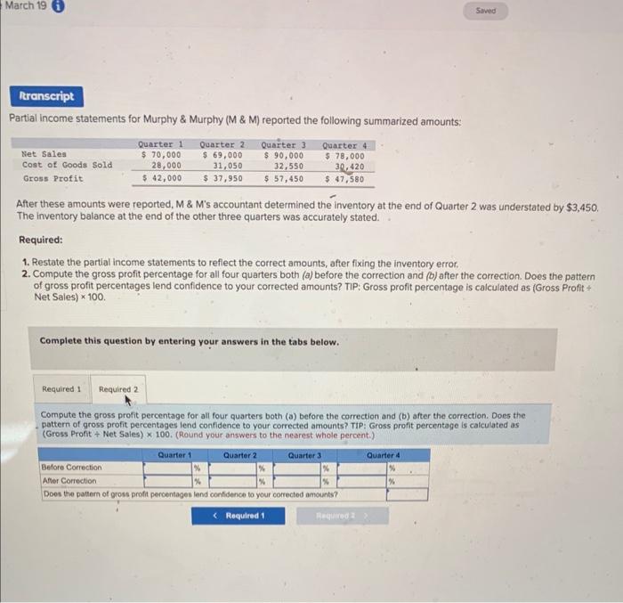 Solved Partial income statements for Murphy \& Murphy (M \& | Chegg.com