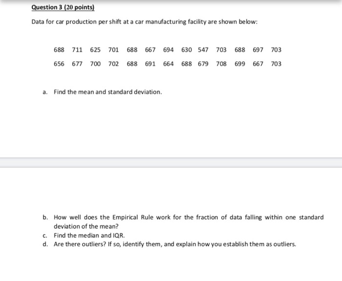 Solved Question 3 (20 points) Data for car production per | Chegg.com