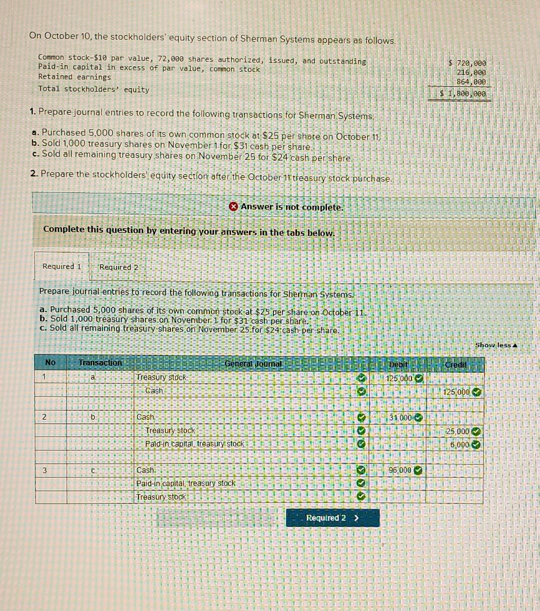 Solved On October 10, the stockholders' equity section of