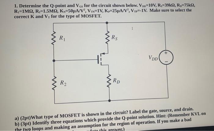 Solved 1. Determine the Q-point and VGS for the circuit | Chegg.com