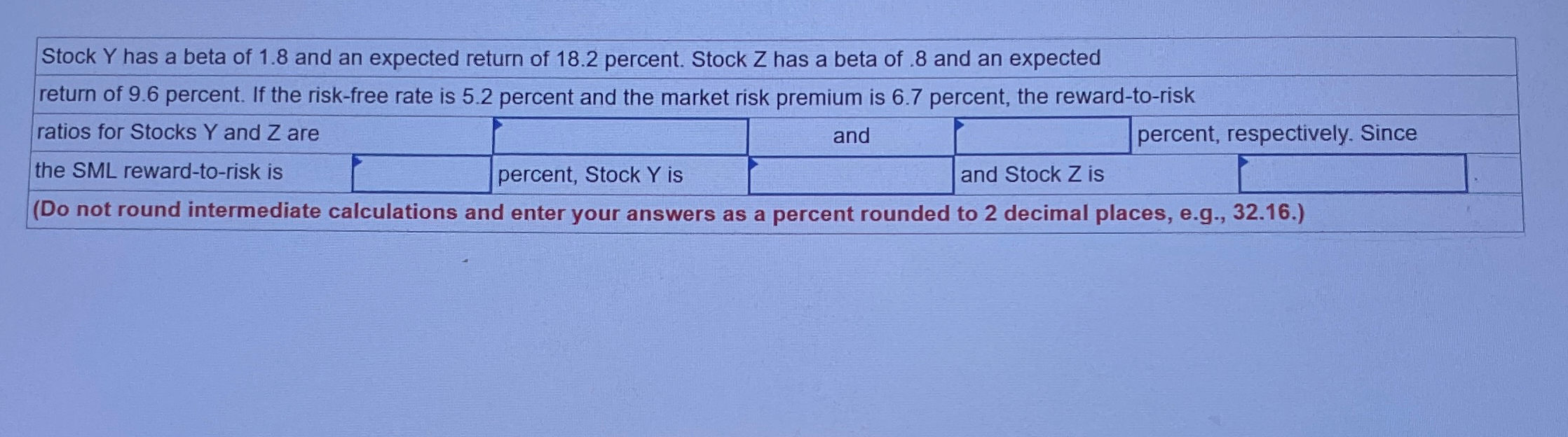 Stock Y ﻿has a beta of 1.8 ﻿and an expected return of