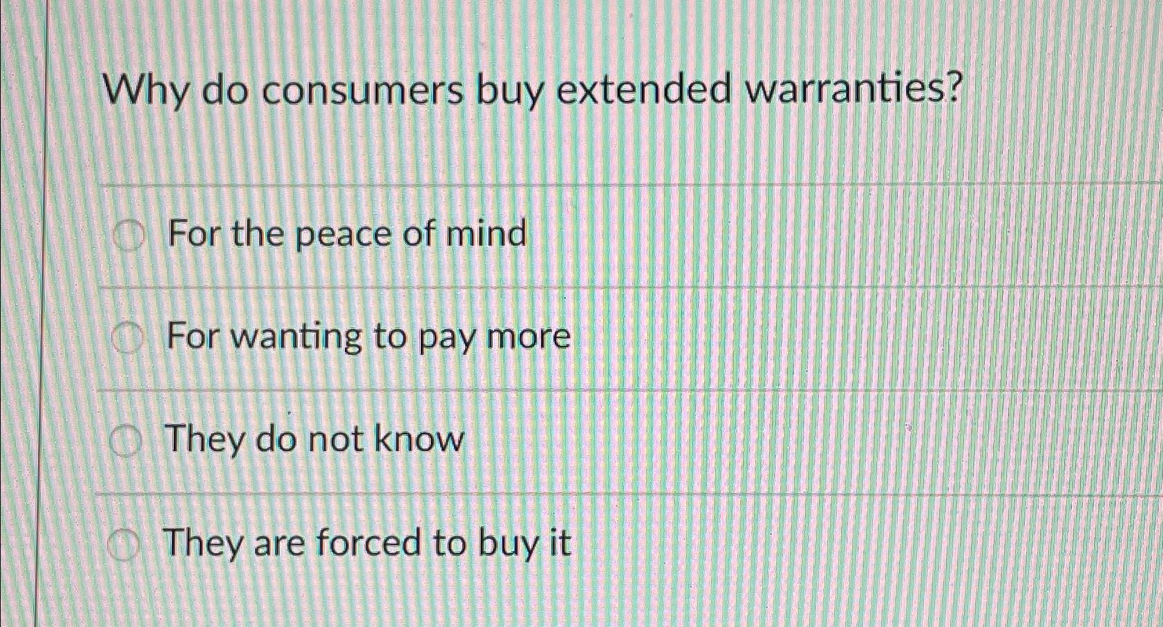 Solved Why do consumers buy extended warranties?For the