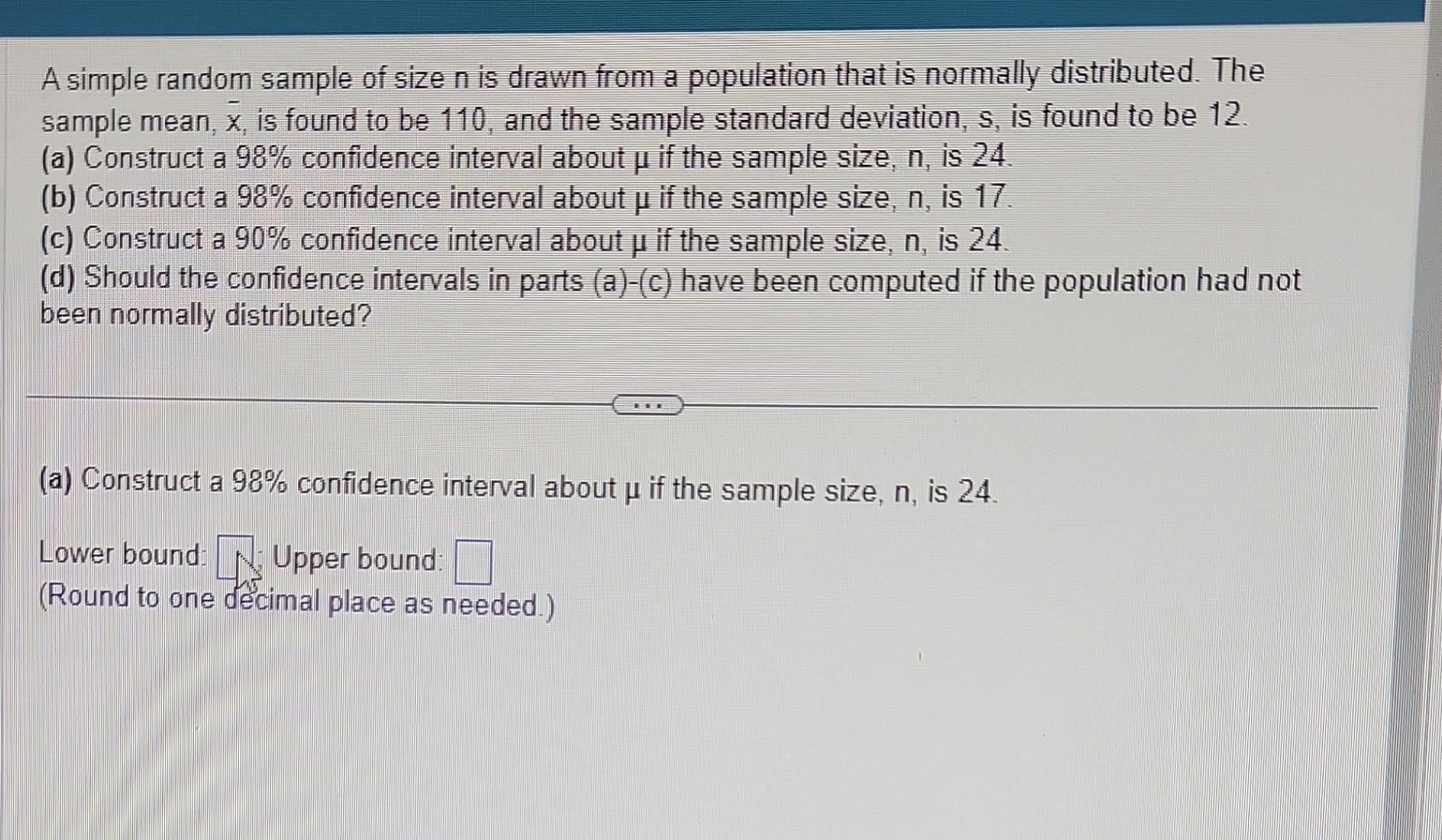 Solved A simple random sample of size n is drawn from a | Chegg.com