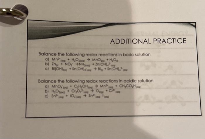 Balance The Following Redox Reactions In Basic | Chegg.com