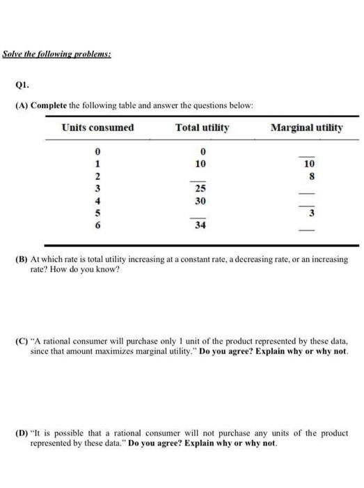 Solved Solve the following problems: QI. (A) Complete the | Chegg.com